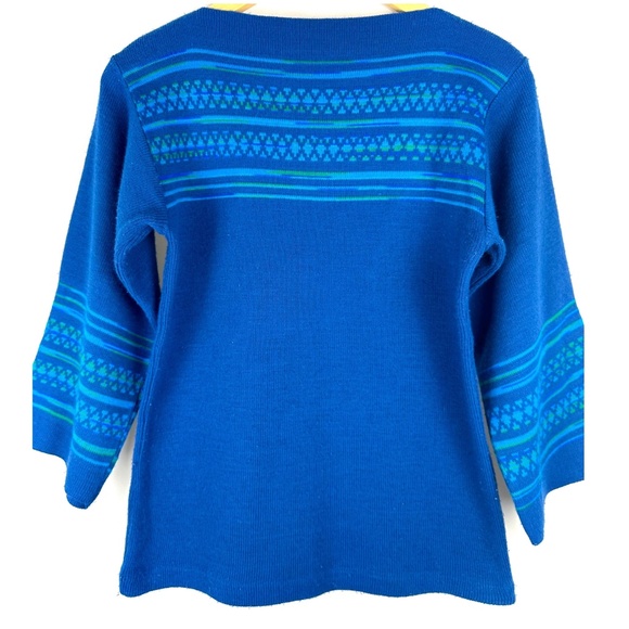Vintage 1960’s Square Boat Neck Tunic Sweater Top in Blue • MCM - Bell Sleeve - Picture 5 of 7